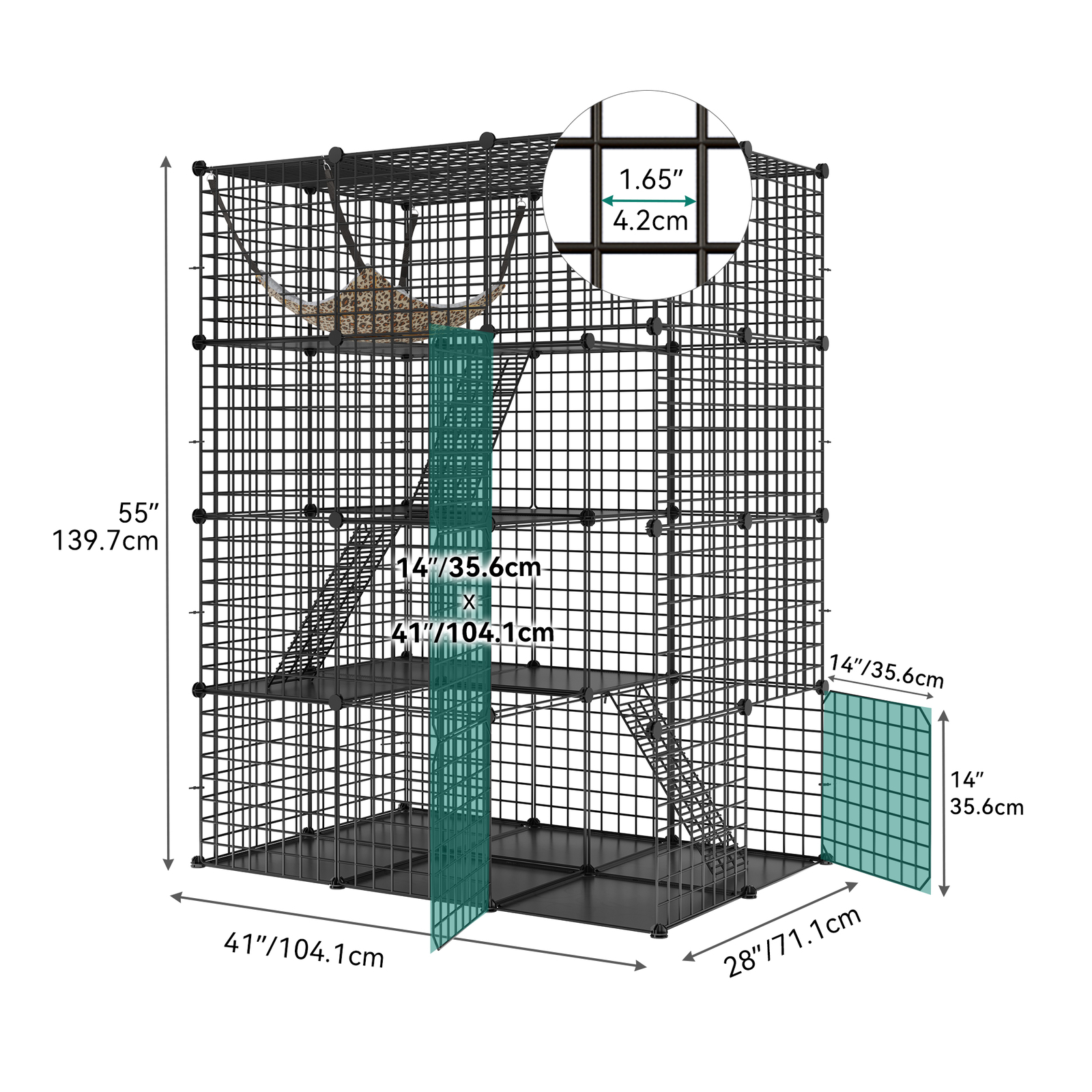 Large Cat Cage Enclosure Metal Wire 4-Tier Kennel DIY Playpen Catio w/ Hammock