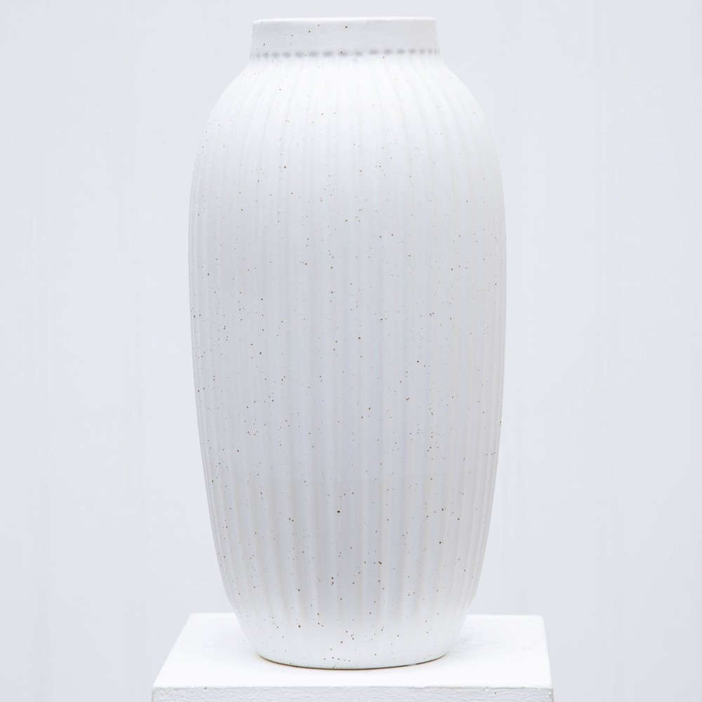 Indoor Speckled Ribbed Ceramic Vase 16" White