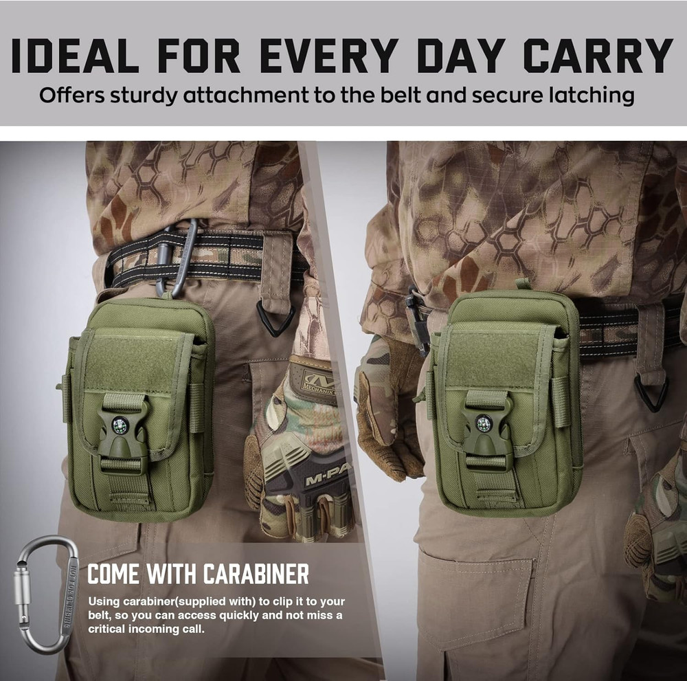 Tactical Compass Phone Pouch, Large Molle Smartphone Holster Case Double Capacit