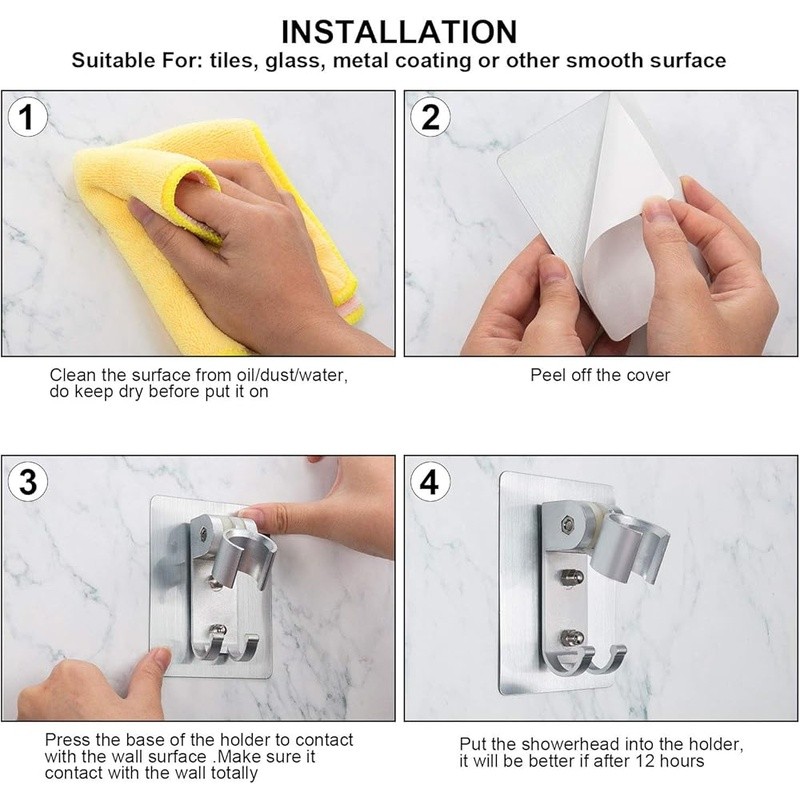 Shower Head Holder Bracket Adjustable Mounting Strong Adhesive Hooks Wall Mount