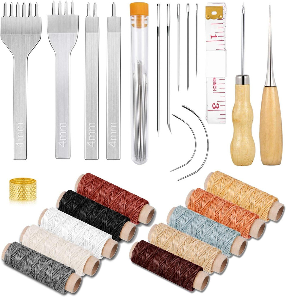 35 Pcs Leather Pouch Kit with Hole Punch, Sewing Tools, Waxed Thread and Large-E