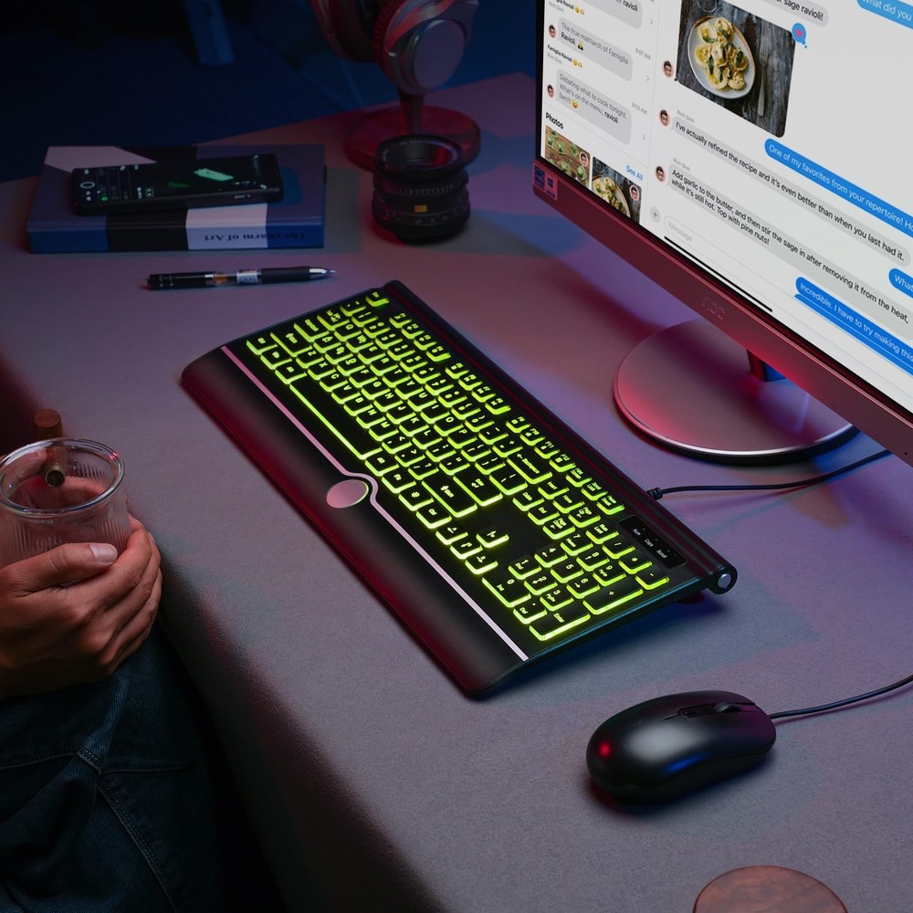 Wired Keyboard and Mouse Combo, Backlit Computer Keyboards with Wrist Rest, L...