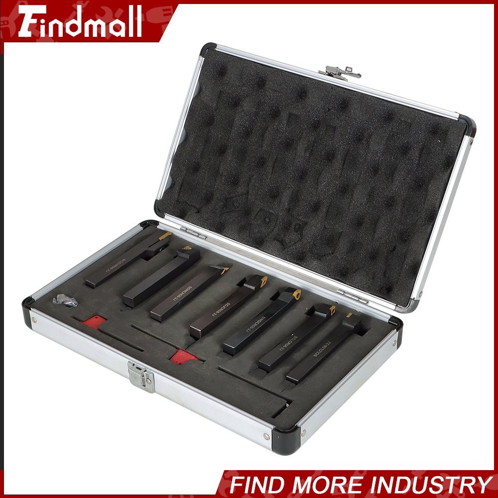 7Pcs 1/2" Lathe Tool Bit Thread Insert+Holder Set Carbide Indexable Turning Tool