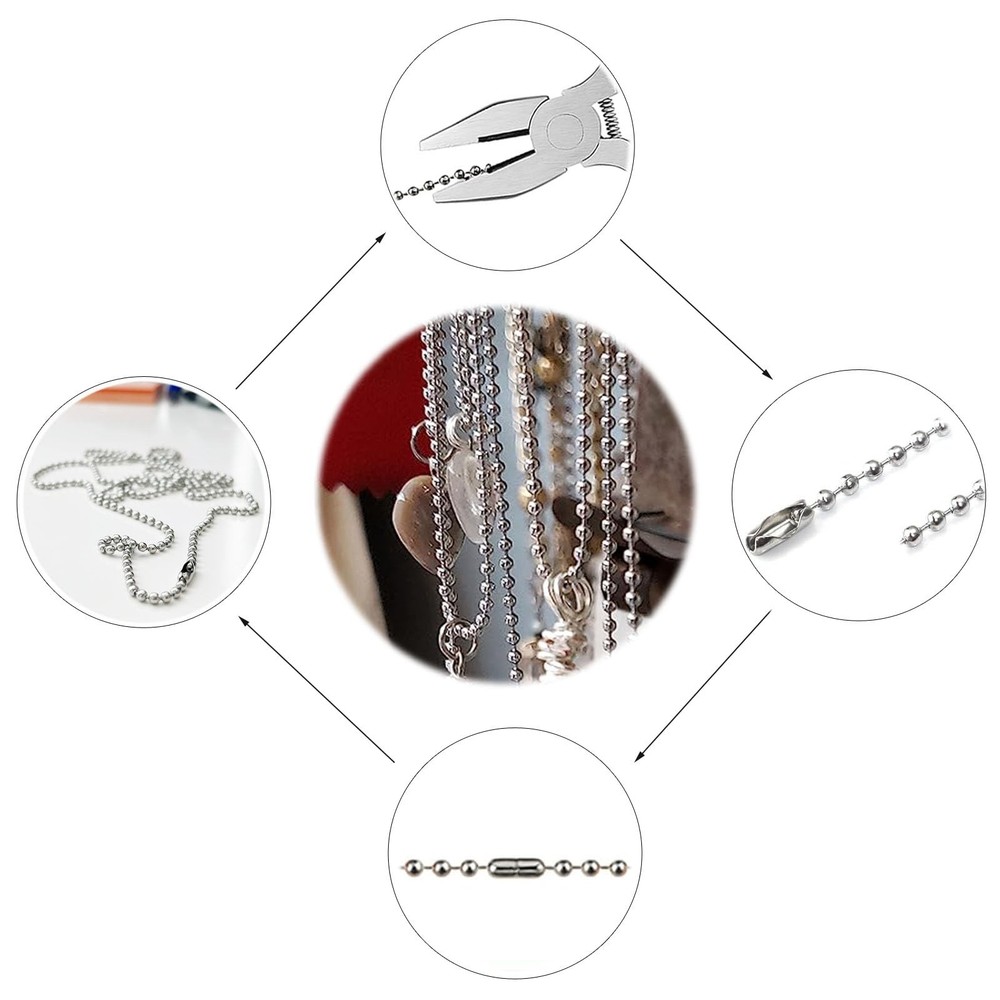 33ft Silver Ball Chain 2.4mm Pull Stainless Steel Bead