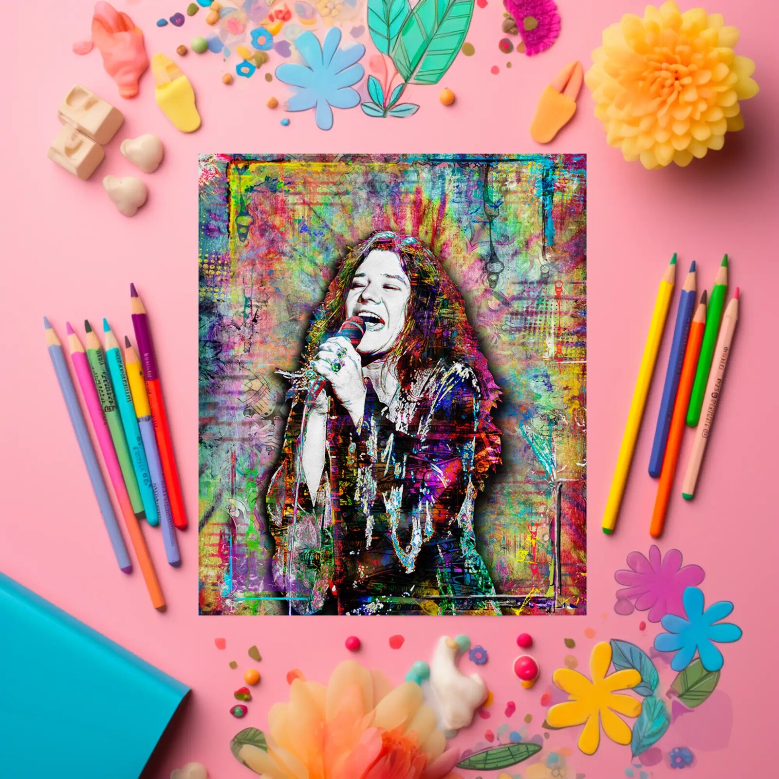 JANIS JOPLIN HIPPIE 16x20in Poster Janis Joplin Tribute Print Free Shipping US