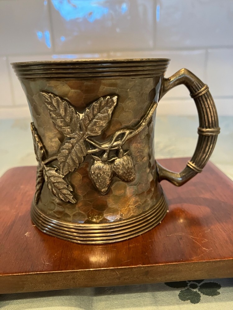 Antique (1835-1915) Jas.W. Tufts quadruple plate, mug hand hammered