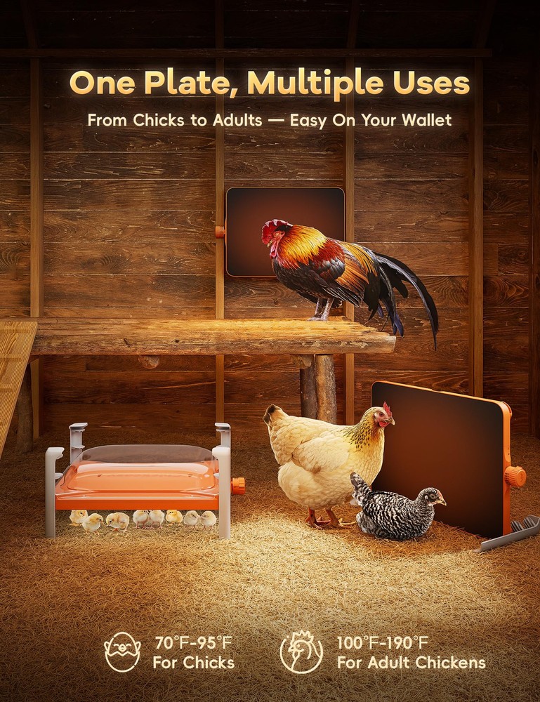 Smart Chicken Coop Heater, 200 Watts Chick Brooder Heating Plate Built-in Ada...