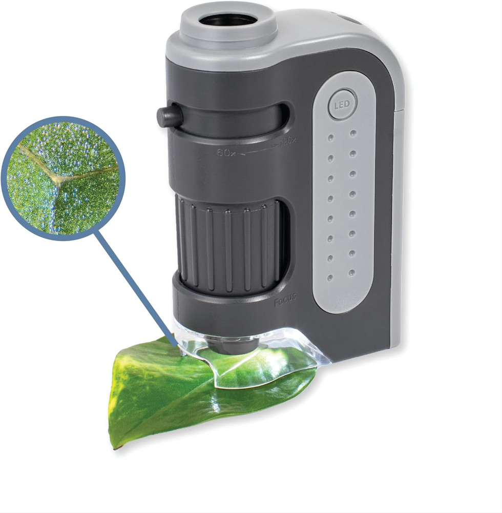 Microbrite plus 60X-120X Accurate LED Lighted Pocket Microscope, Portable Educat