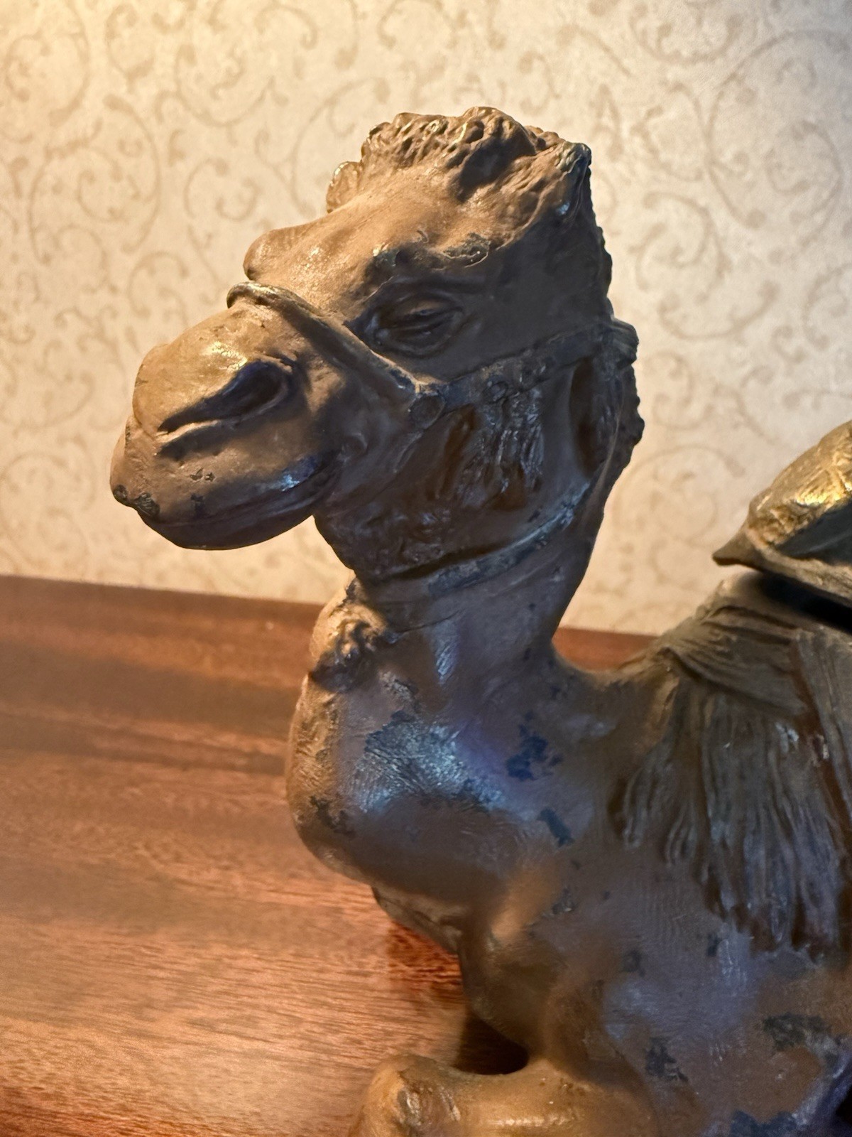 Antique Cold Painted Spelter Metal Camel Inkwell