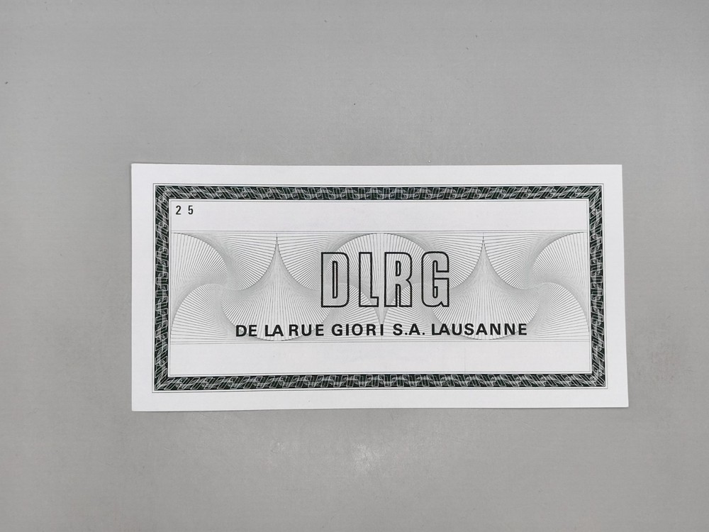 DE LA RUE S. A. Lausanne, Test Note, Specimen Intaglio 25