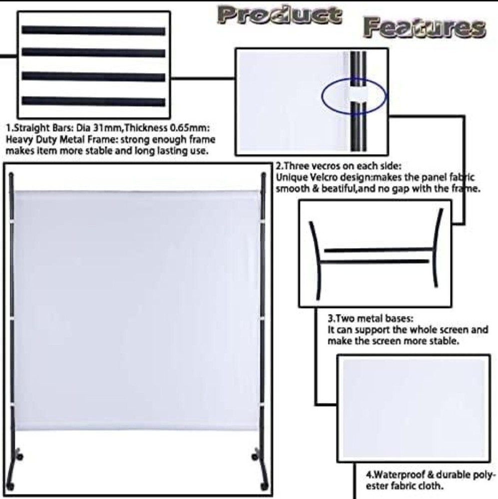 6ft Long One Panel White W/Wheels Room Divider