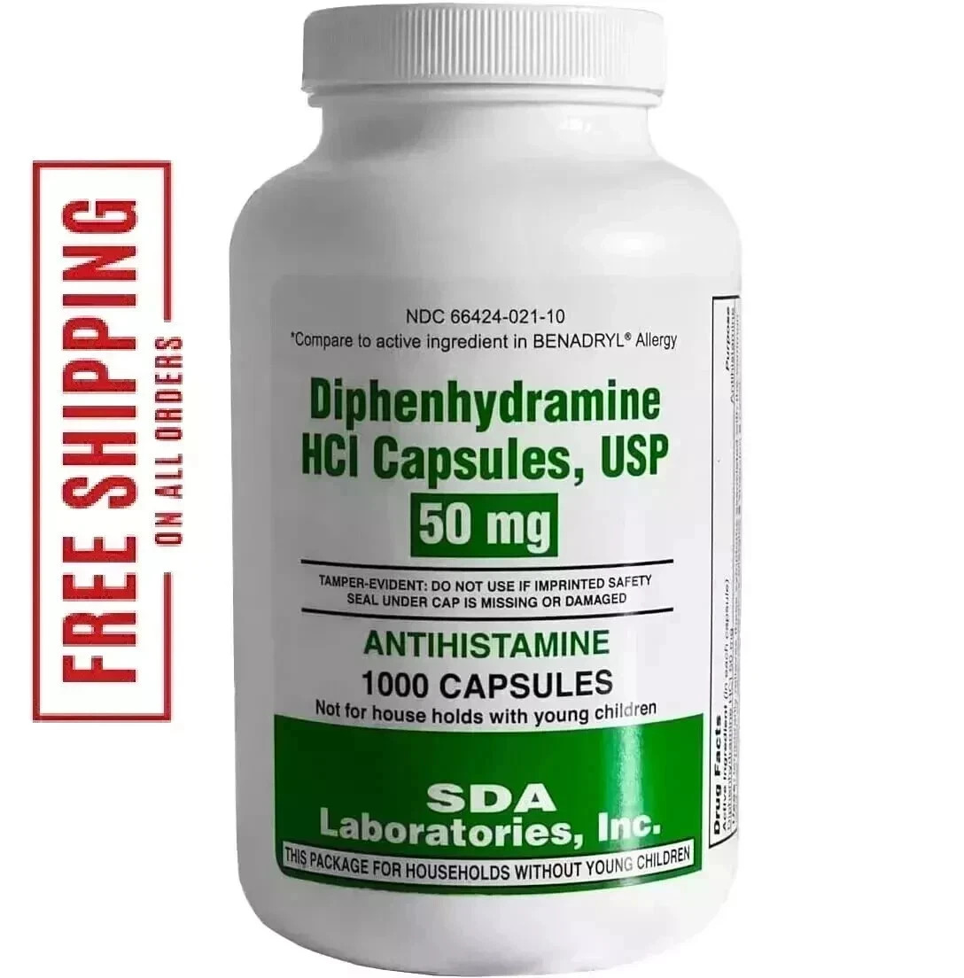 DIPHENHYDRAMINE 50MG 1000ct capsules, SDA LABS, Allergy Relief