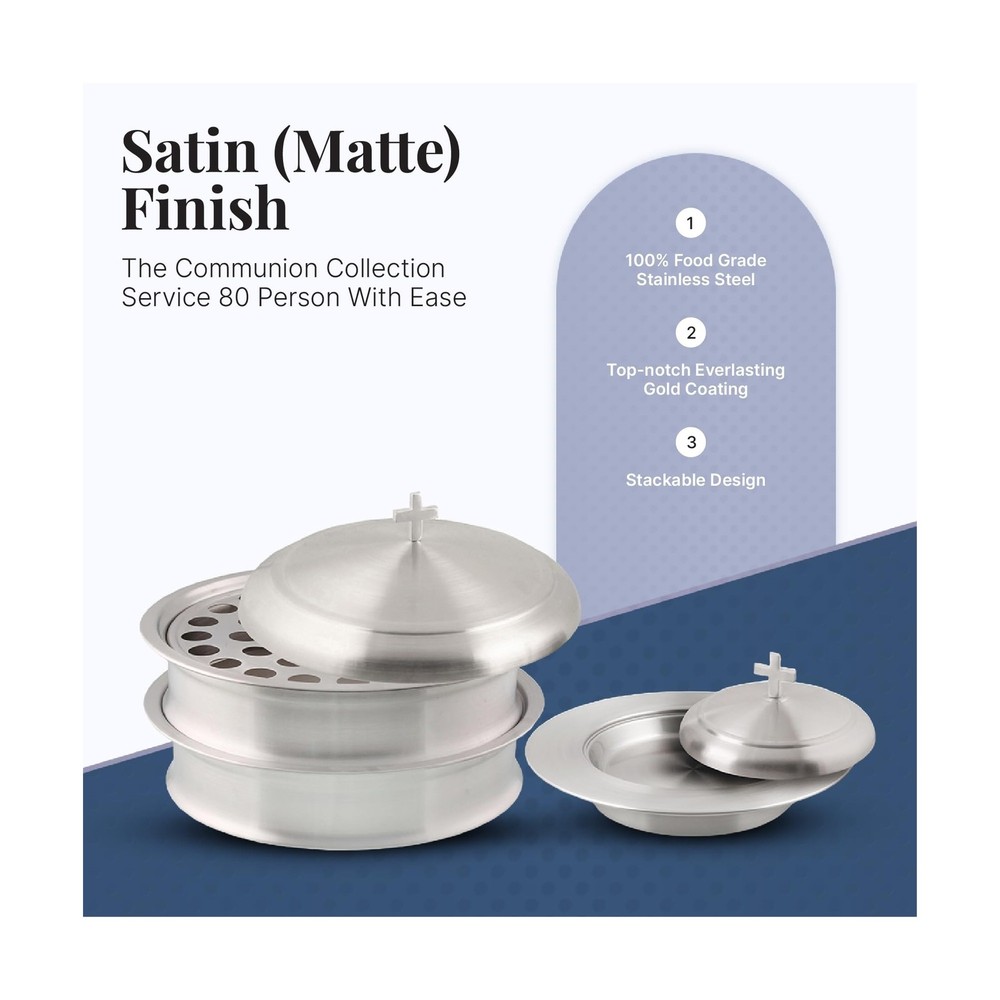 Communion Ware 2 Holy Wine Serving Trays with A Lid & 1 Stacking Bread Plate ...