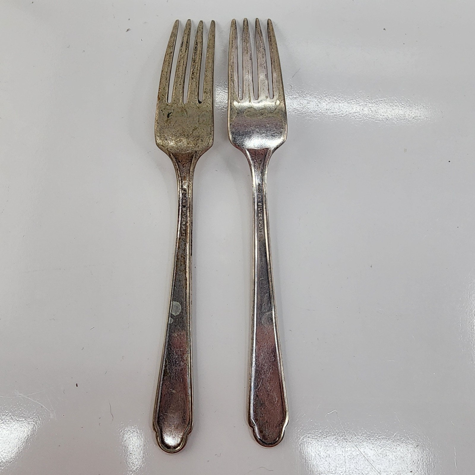 2 Vintage Crosby 1935 Silverplate Forks 7" Floral Rose Pattern Crafting