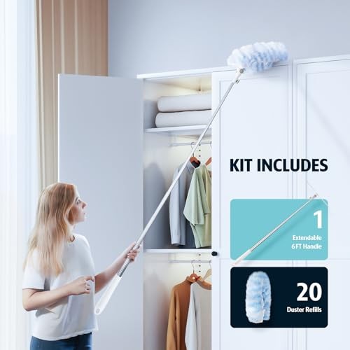 6 ft Extendable Duster Handle with 20 Refills, 20 Count+ 1 Extended Handle