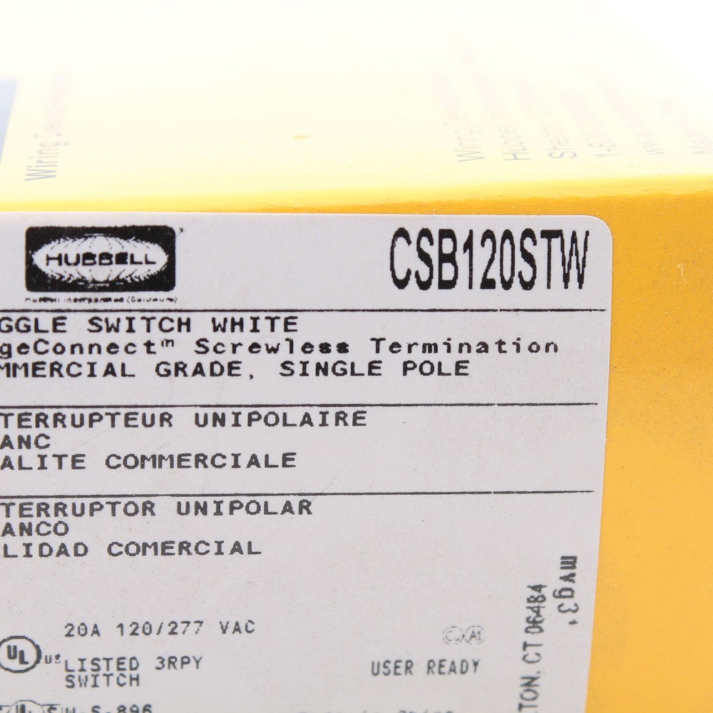 Hubbell CSB120STW White 20A Single Pole EdgeConnect™ Toggle Light Switch Control