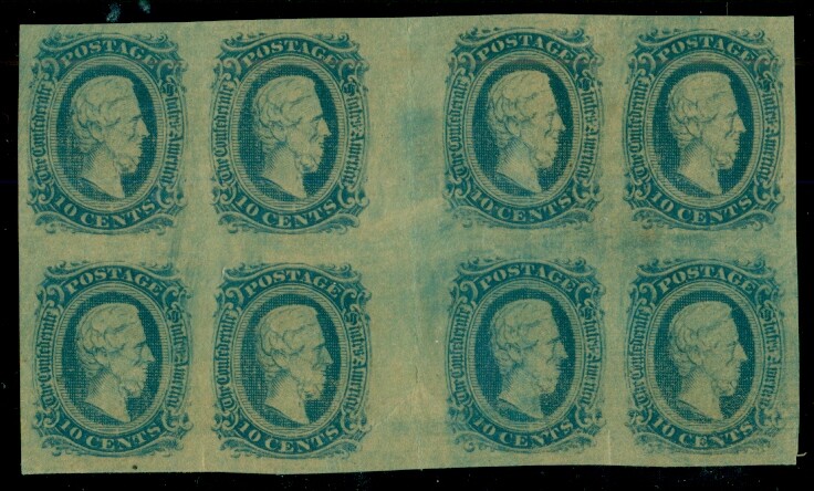 CONFEDERATE STATES #11, 10¢ Jefferson Davis, Gutter Block of 8, og, NH, VF