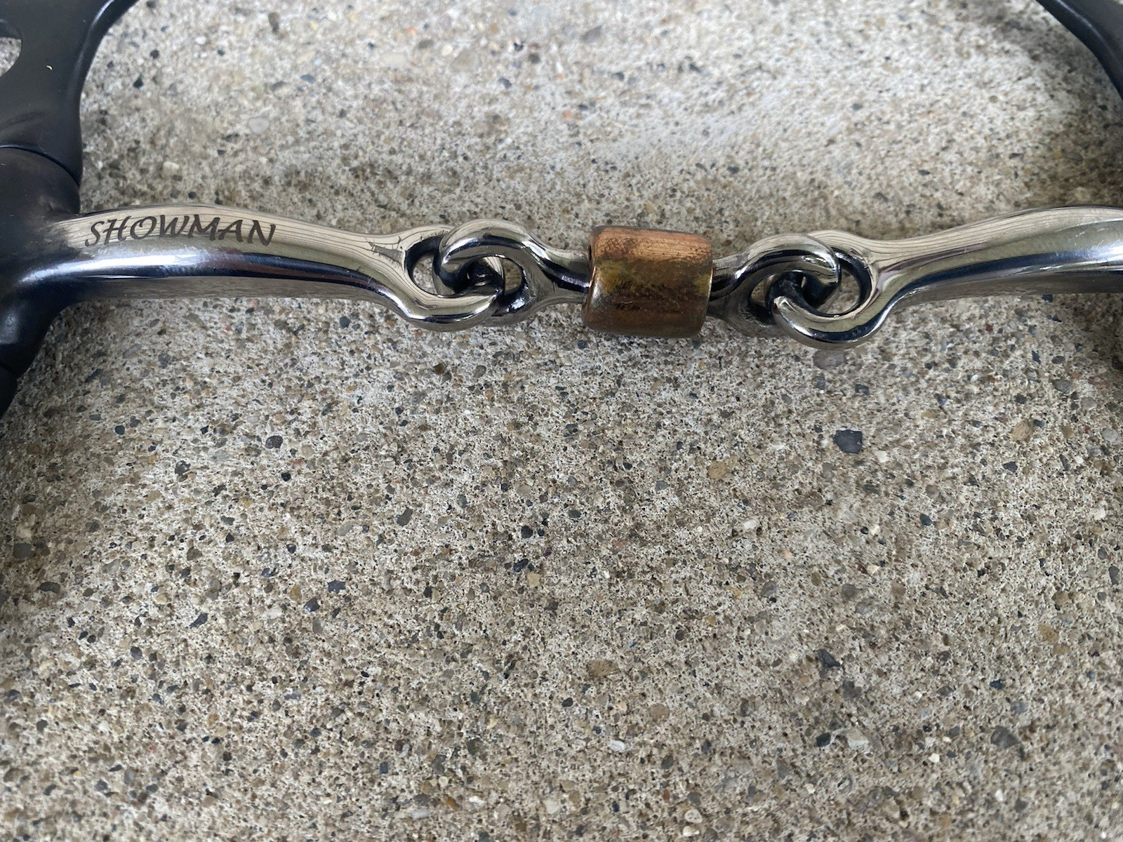 5" dotted Western Argentine snaffle bit w/double jointed roller dog bone mouth