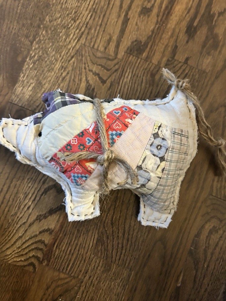 Stuffed Primitive Pig 9” From Feedsack Quilt