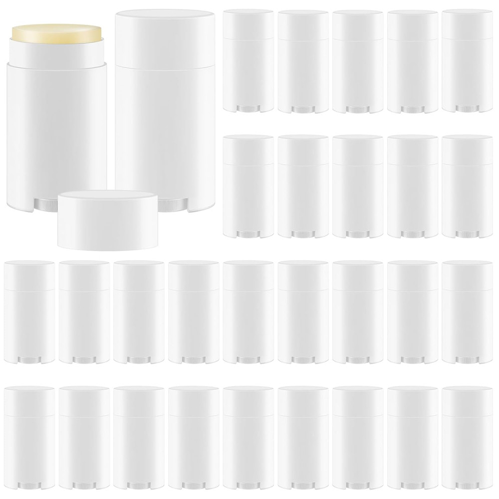 30 Pack Empty Deodorant Containers, Bottom Filling, Plastic Oval Refillable Deod