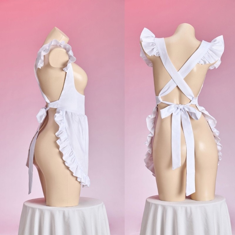 Crosses Back Pinafore Dress Ruffle Maid Apron Kitchen Cooking Apron Maid Costume