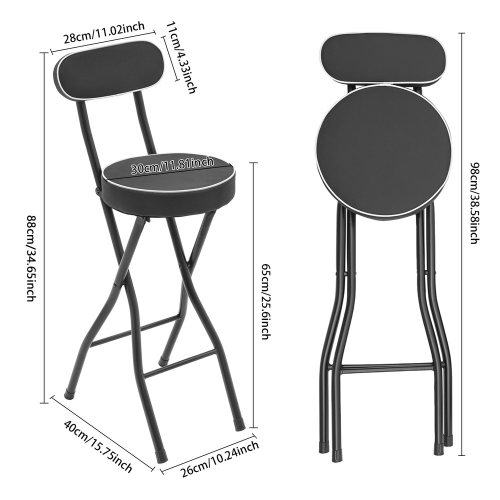 2PCS Bar Stool Portable Folding Stool Padded Folding High Chairs
