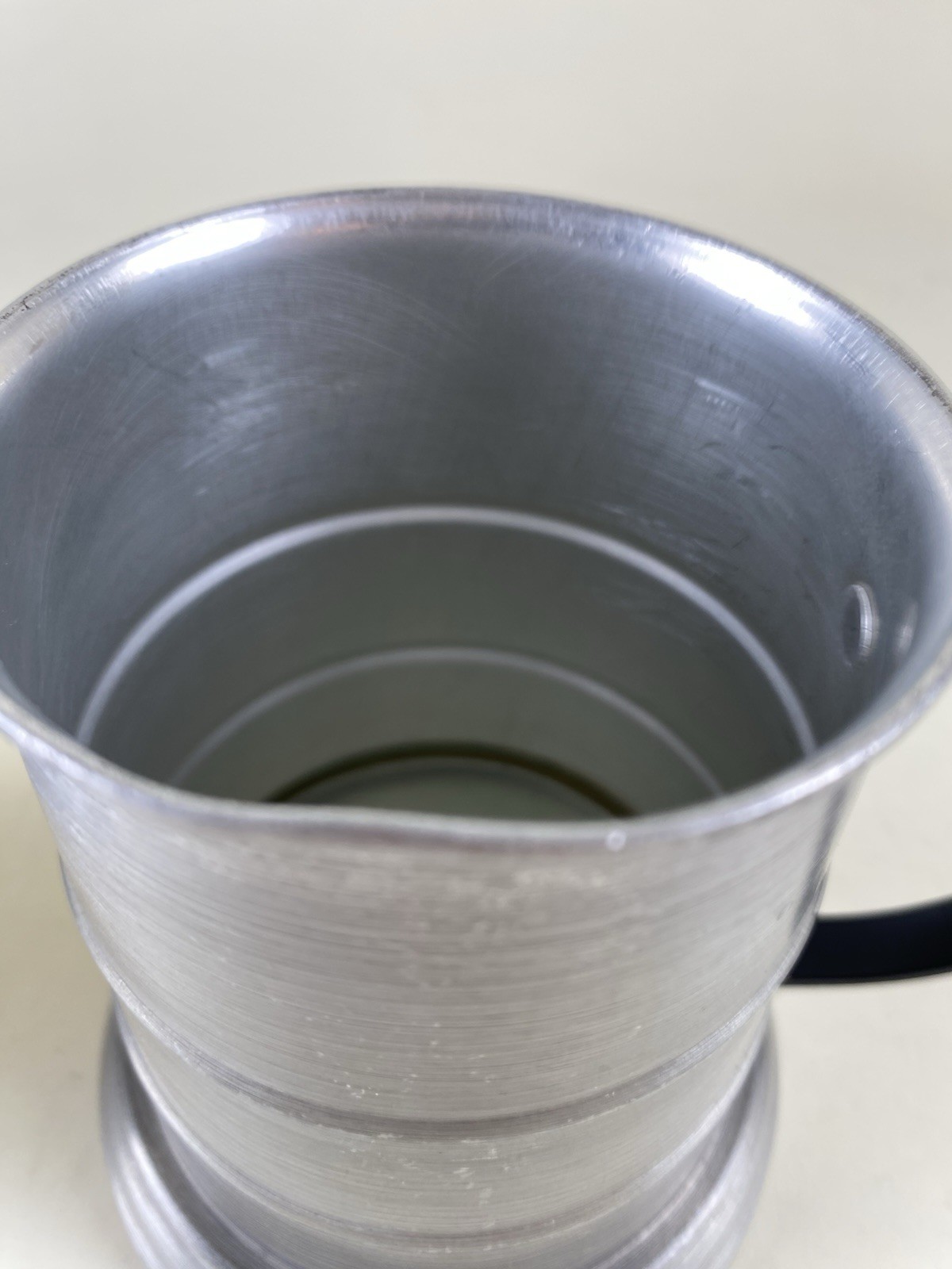 Pair Apex Aluminum Pewter Beer Steins Mugs w Glass Bottom Black Handle Hong Kong