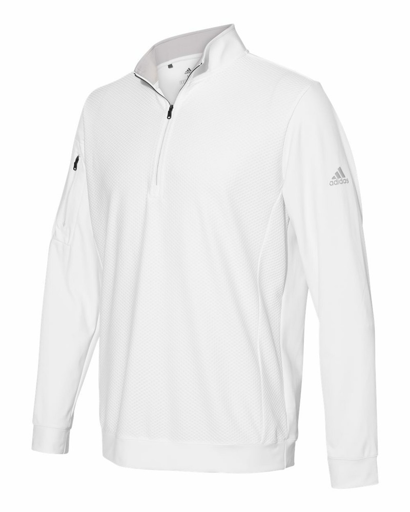 Adidas Golf Top UPF 50+ Logo Performance Textured 1/4 Zip Pocket Pullover Jacket