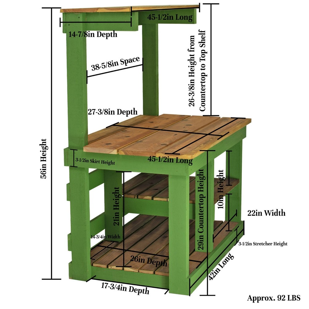 Rustic Gardening Workbench Outdoor Potting Table Buffet Island, Green