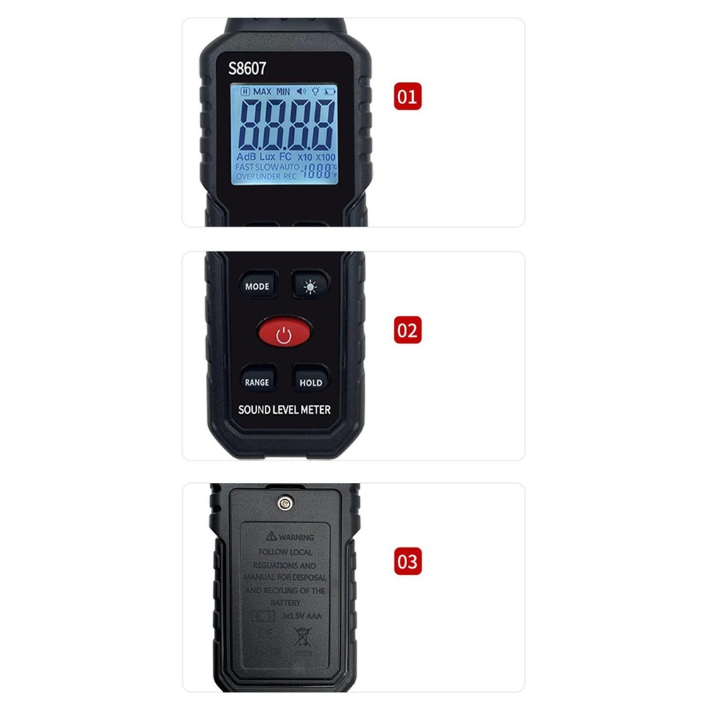 Digital Sound Level Meter Meter SPL Meter Backlit Display Professional Noise