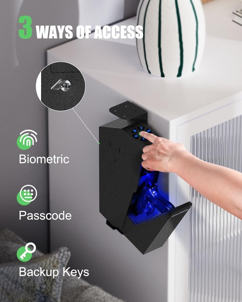 Biometric Pistol Safe Fingerprint Quick Access Drop Down Hand Single Mount Pi...