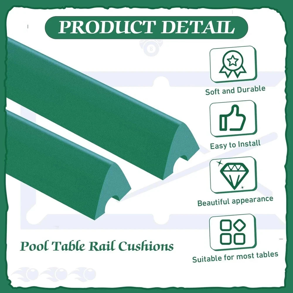Complete Pool Table Replacement Felt with 6 Strips & Rubber Bumpers - Green
