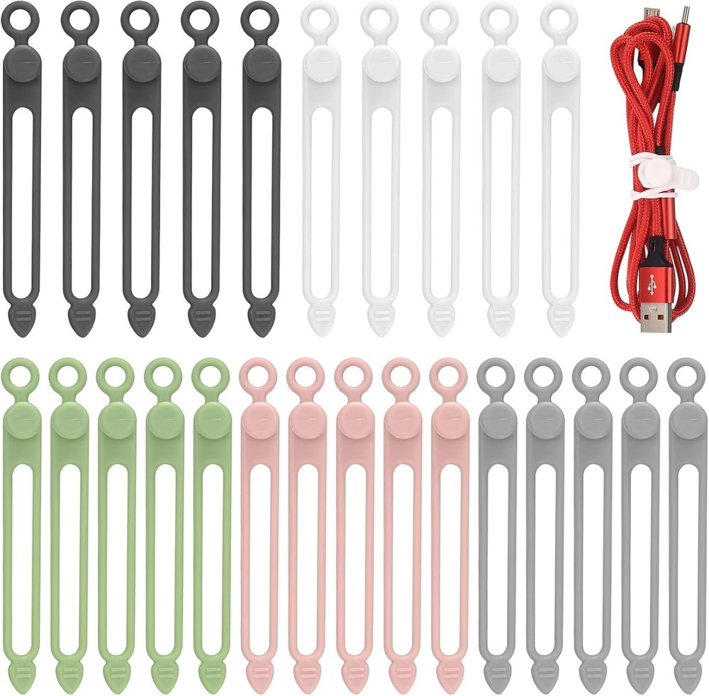 25 Pcs Silicone Cable Ties Reusable Wire Organizer Straps