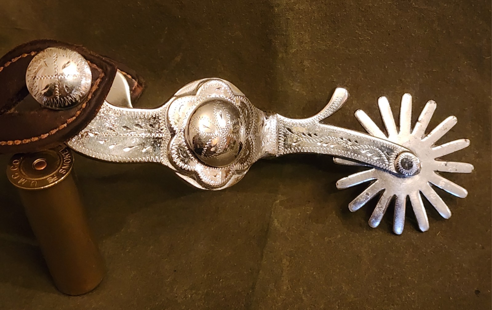 VINTAGE CROCKETT HANDCRAFTED, HAND ENGRAVED WESTERN SPURS .