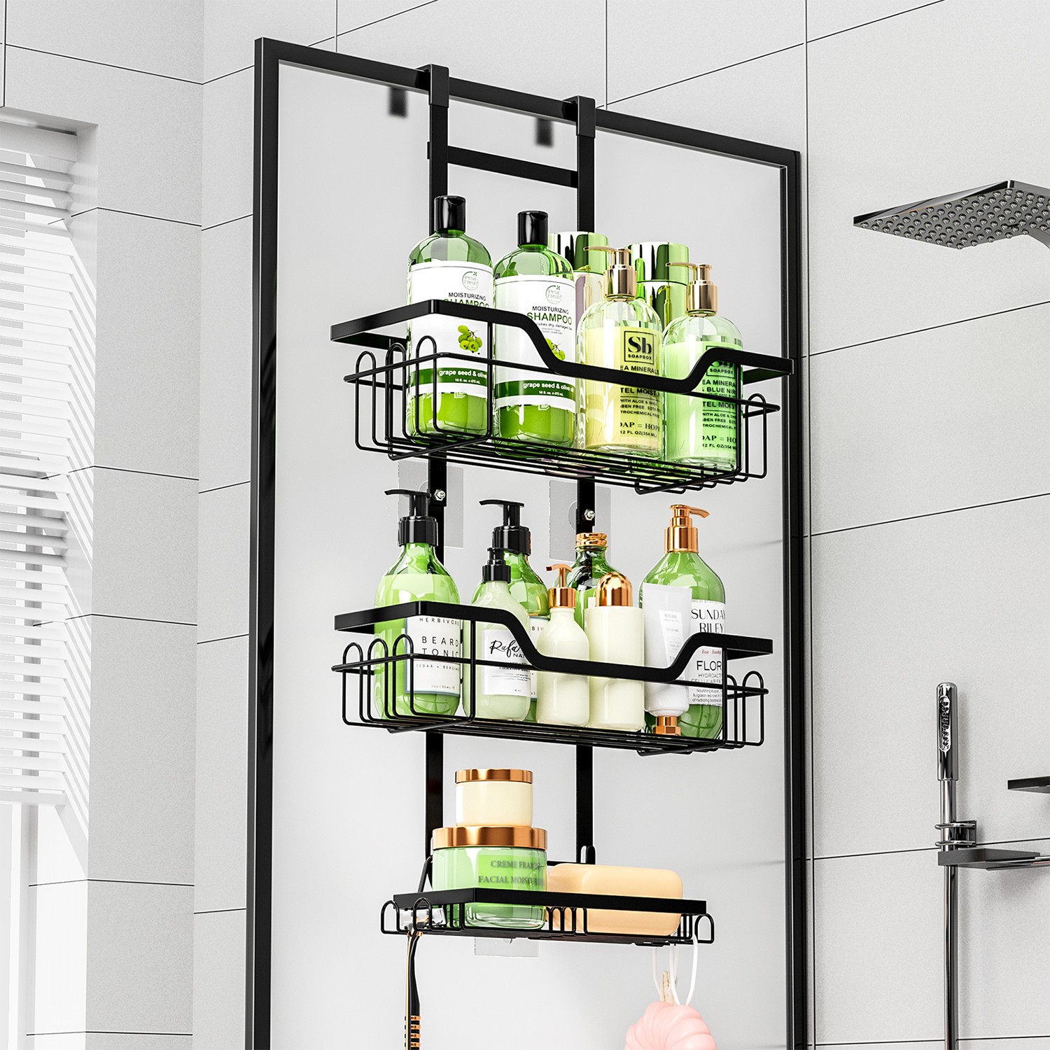 Over the Door Shower Caddy Hanging: Black Rustproof Shower Organizer