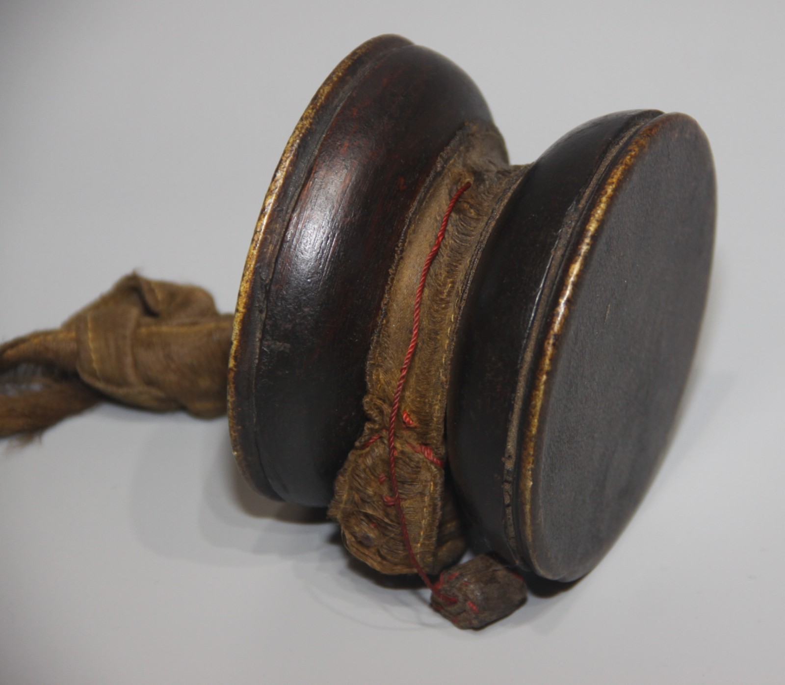 Wonderful Tibet 18th Century Old Antique Buddhist Wooden Drum Damaru Tambourine