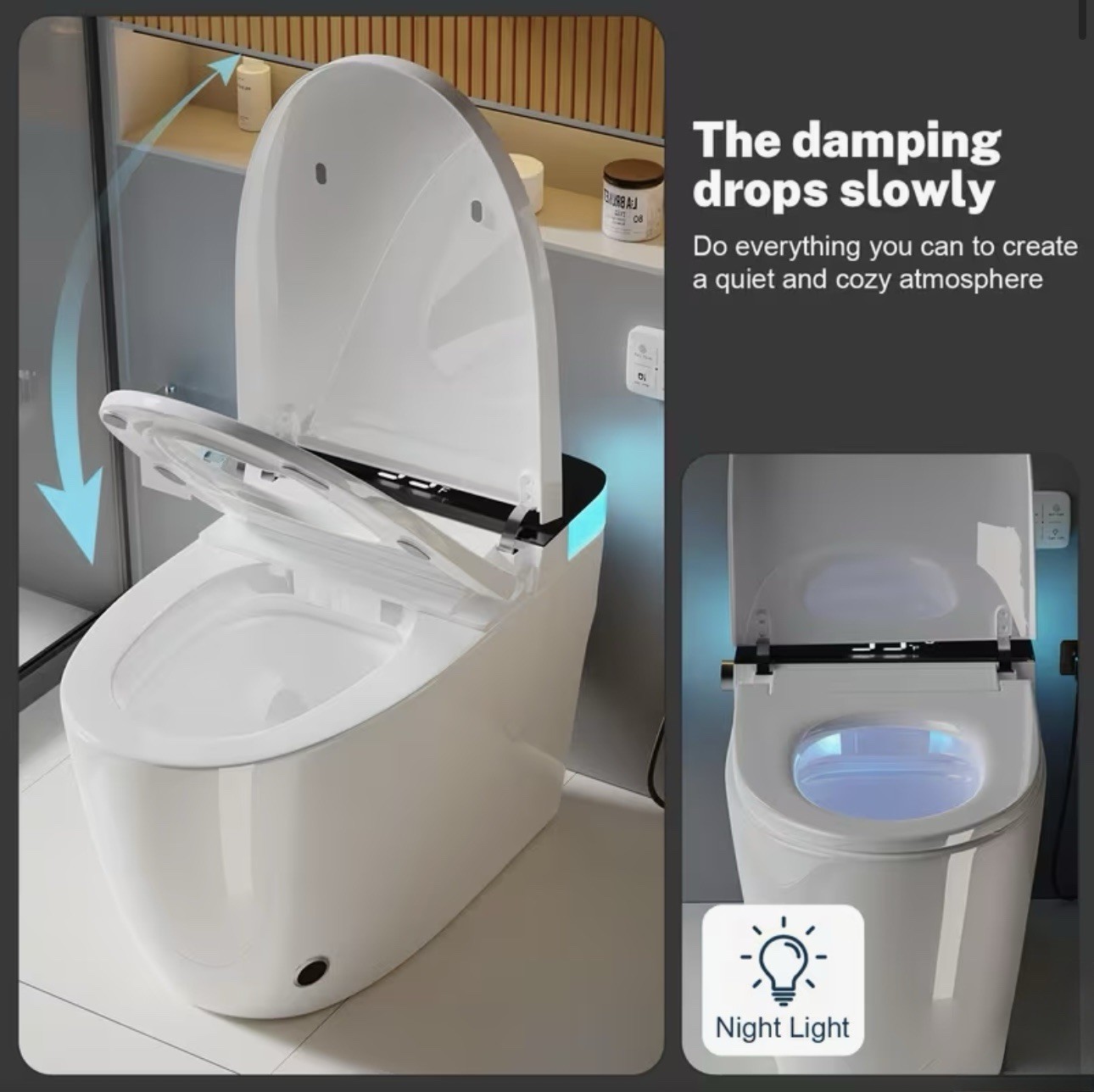 Modern Smart Toilet with Manual Flip Lid, Adjustable Remote Control, Heated Seat