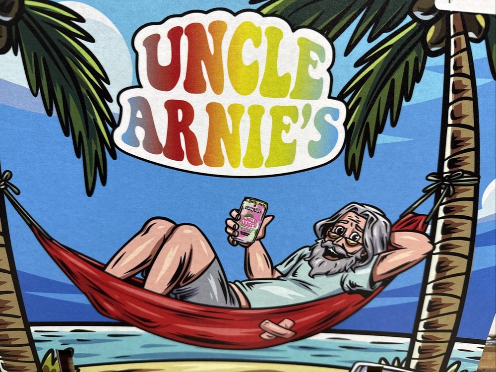 Uncle Arnies THC Beverage Cardboard Case card.double Sided Version 2