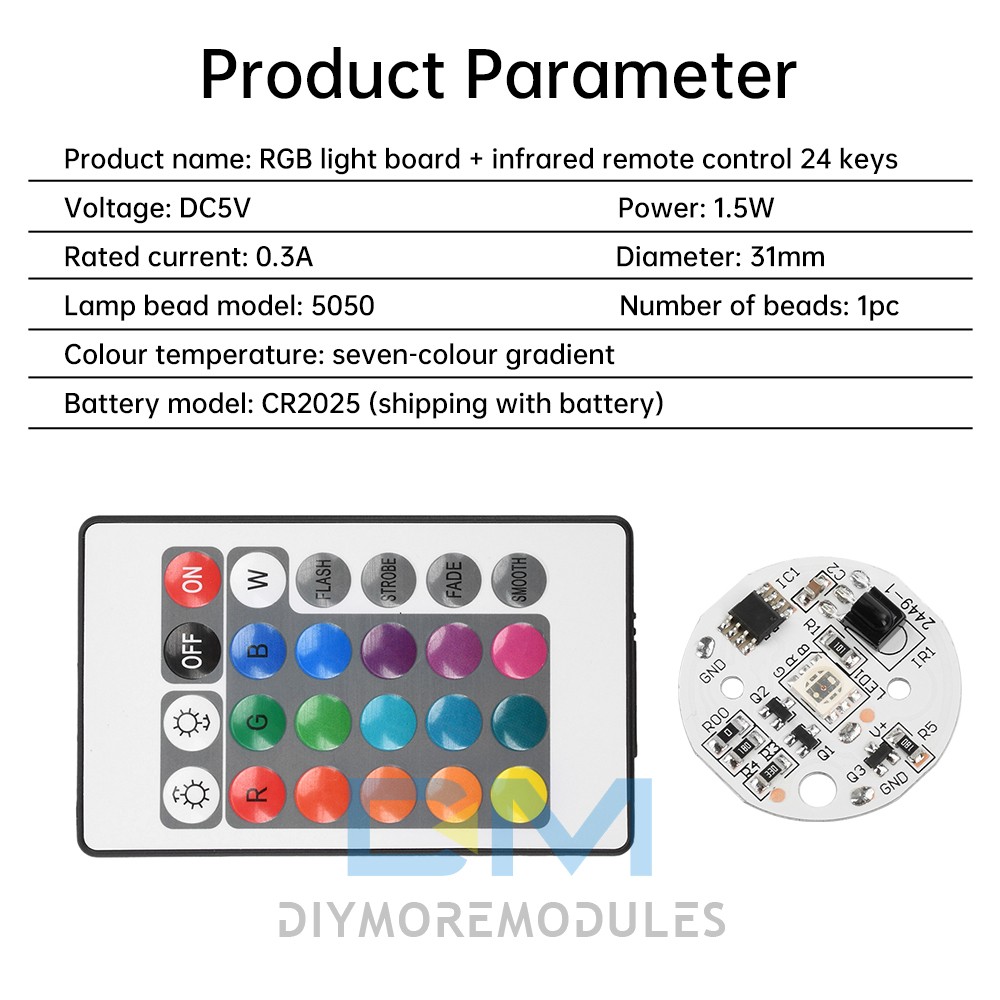 DC 5V RGB Light Board 24 Key IR Wireless Remote Control Switch LED Control