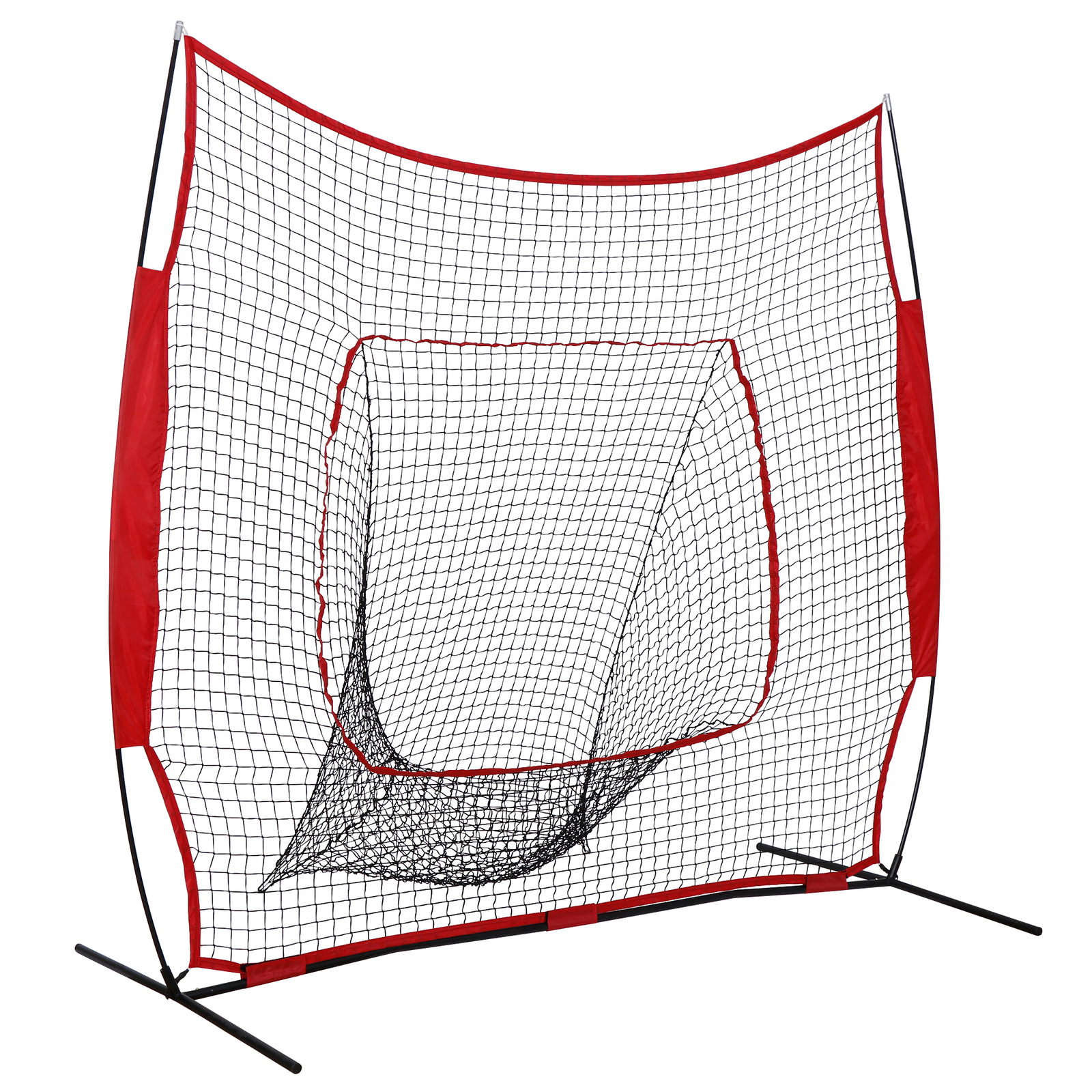 7'×7' Softball Baseball Practice Net Hitting Batting Net Bow Frame with Bag