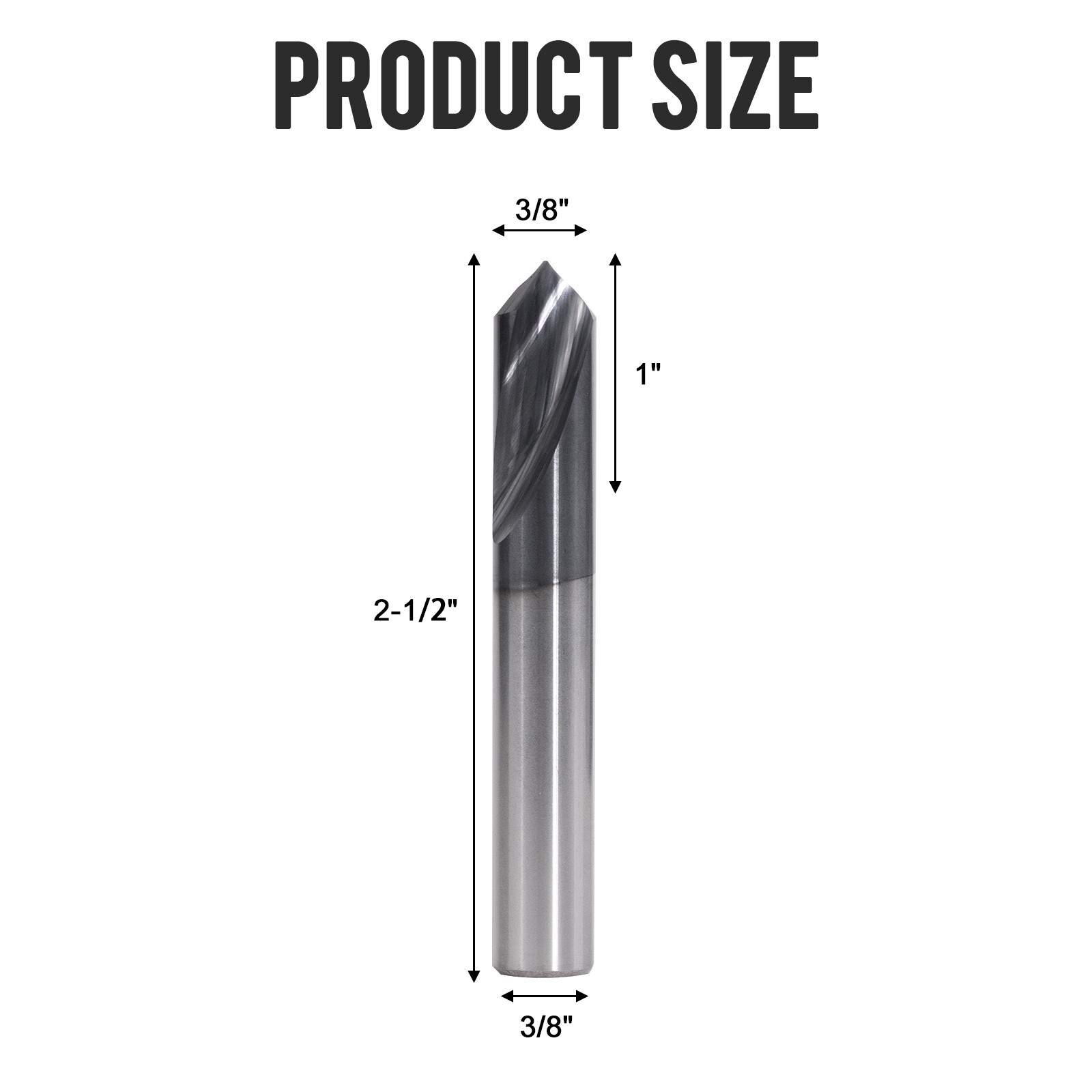 2PCS 2 Flute 3/8"x1"x2-1/2" 90 Degree Solid Carbide Spot Drill - AlTiN Coated