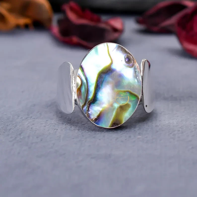 925 Silver Ring Abalone Shell Stone Handmade Wedding Gift Ring All Size R317