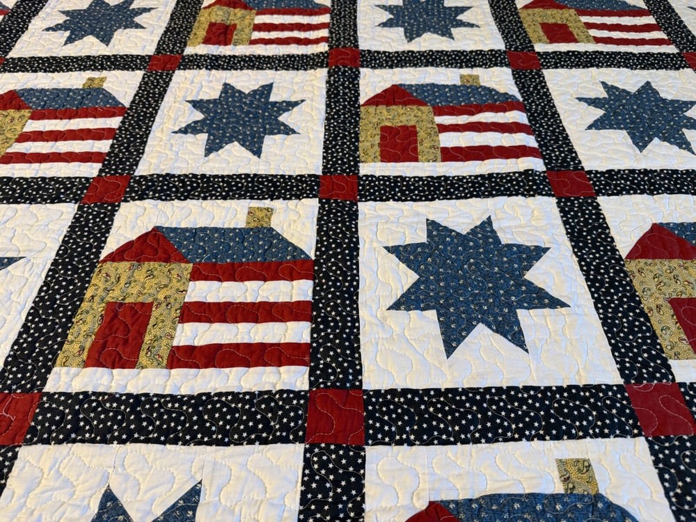 Queen size machine pieced and quilted Patchwork quilt / #6-E1-2