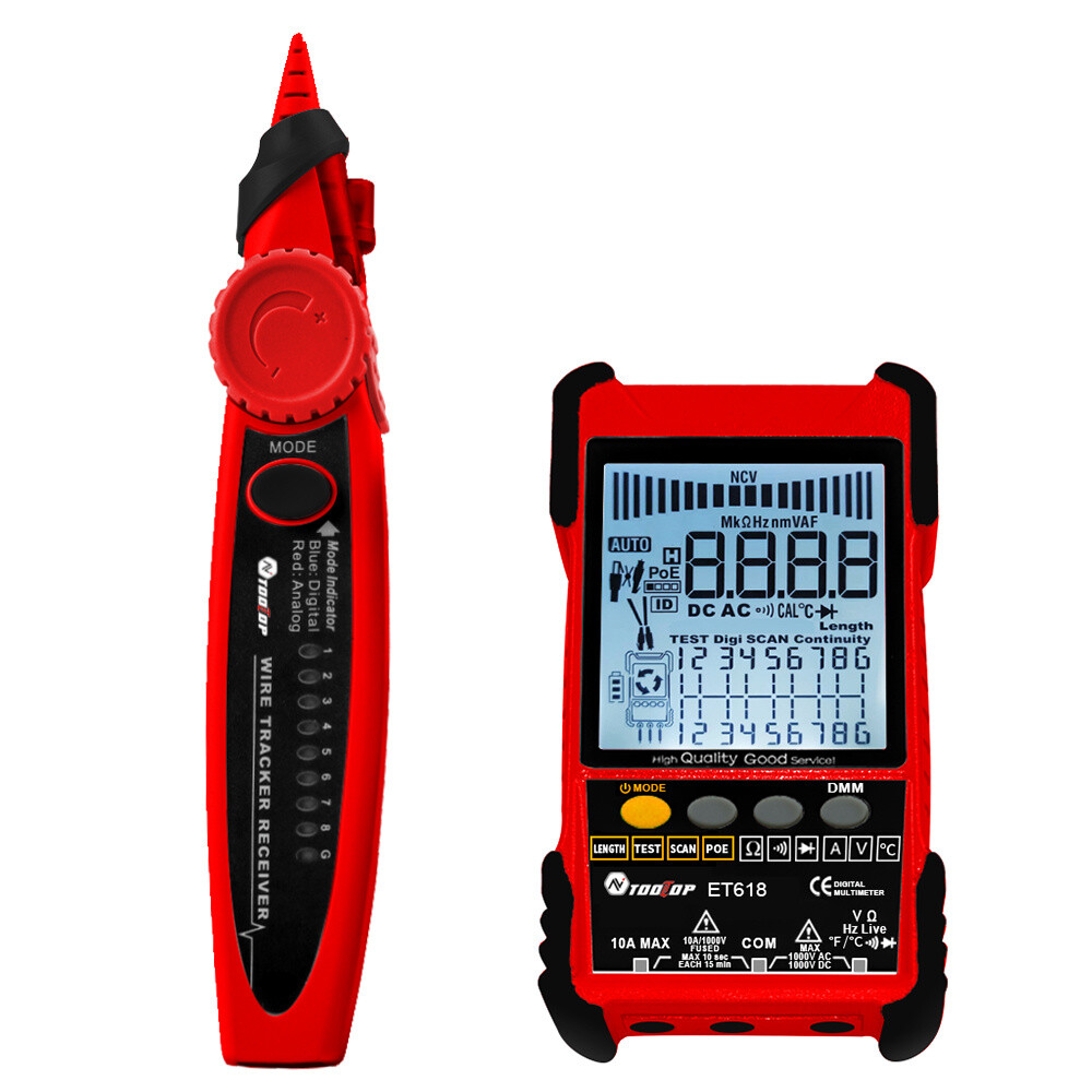 Multifunctional Network Cable Tester With LCD Display Multimeter Line Finder Red