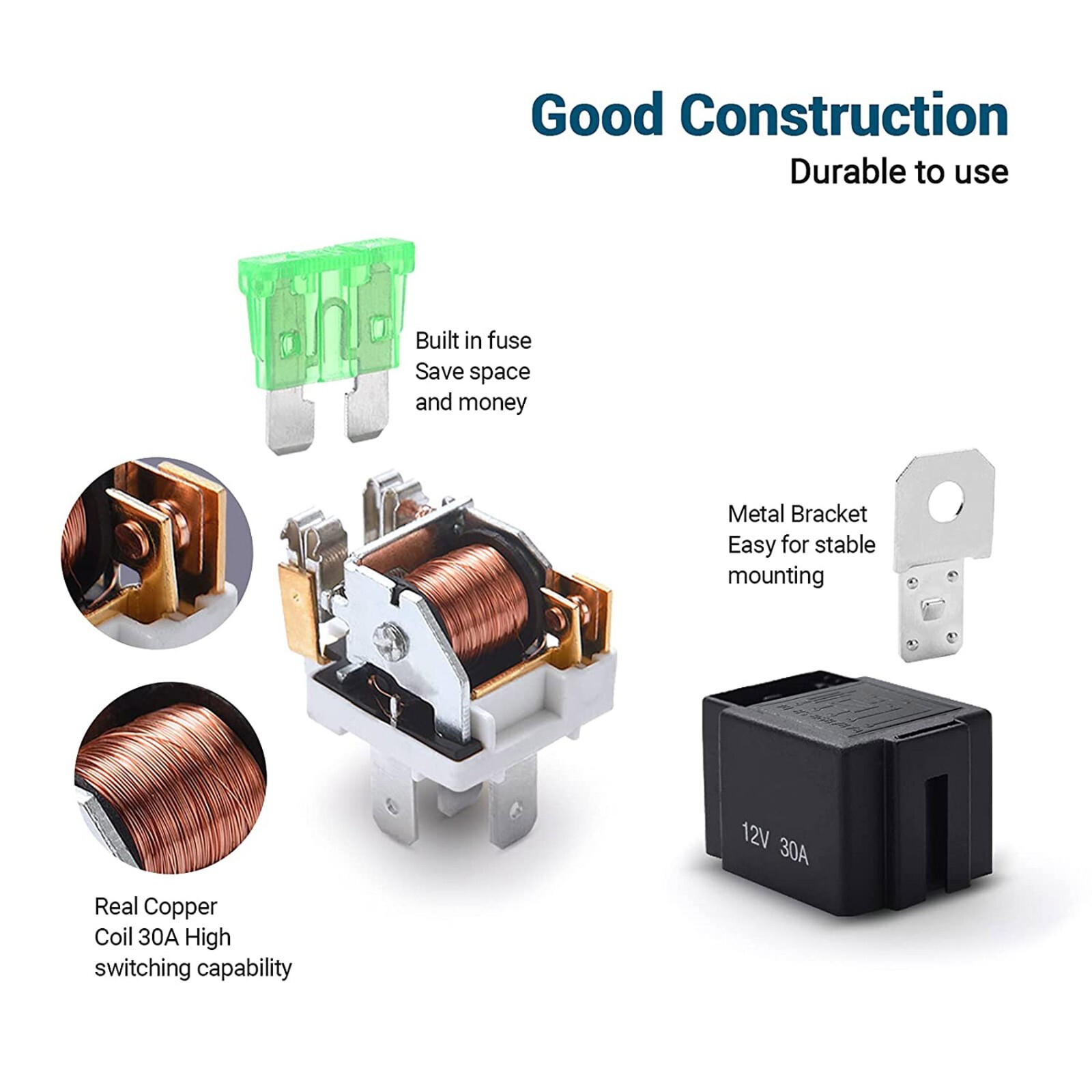 5 Pack Automotive Electrical Relays 12V Fuse Relay Switch Harness 5 Pin SPST Set