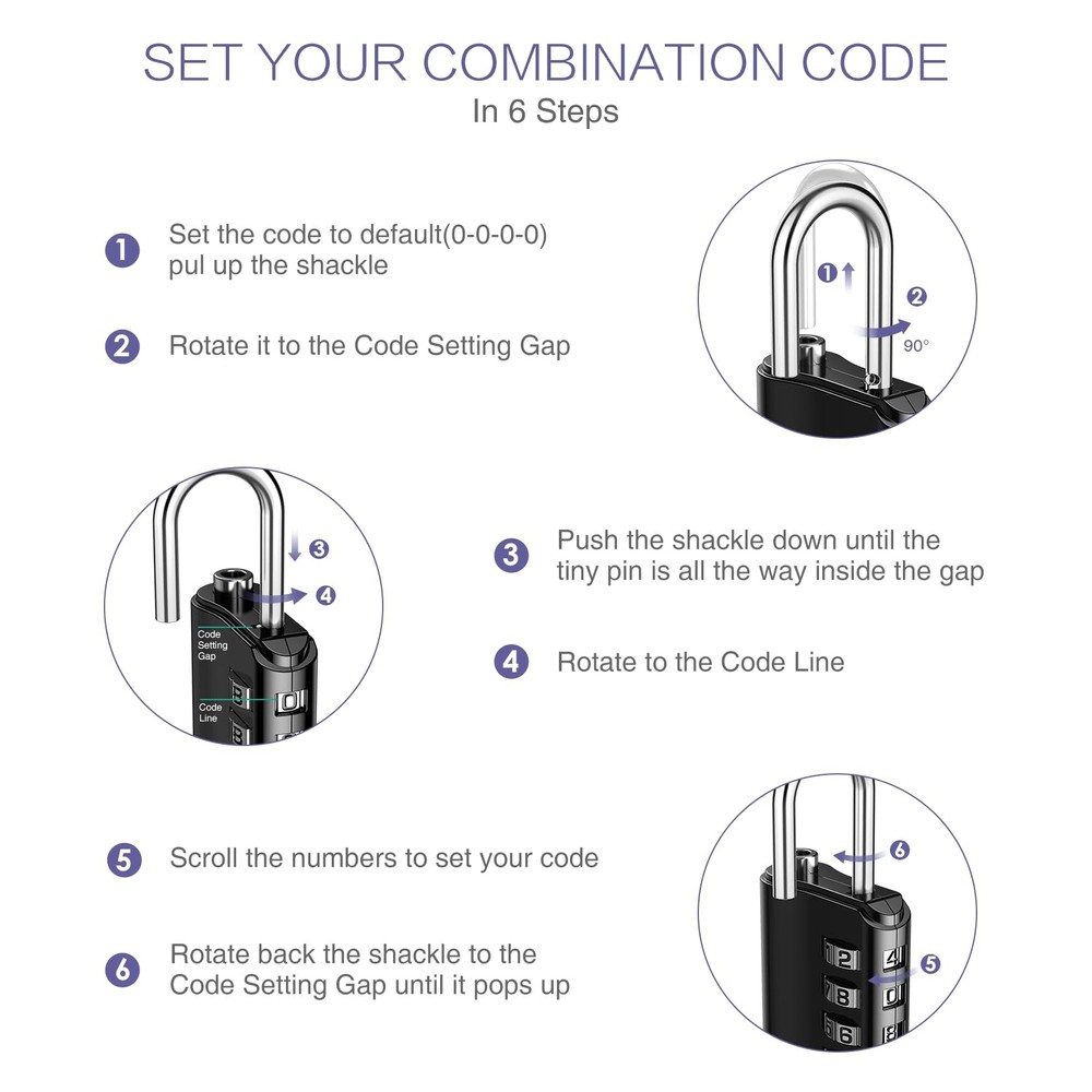 2 Pack Combination Padlock, Gate Lock with Key, 4 Digit Zinc Alloy Combinatio...