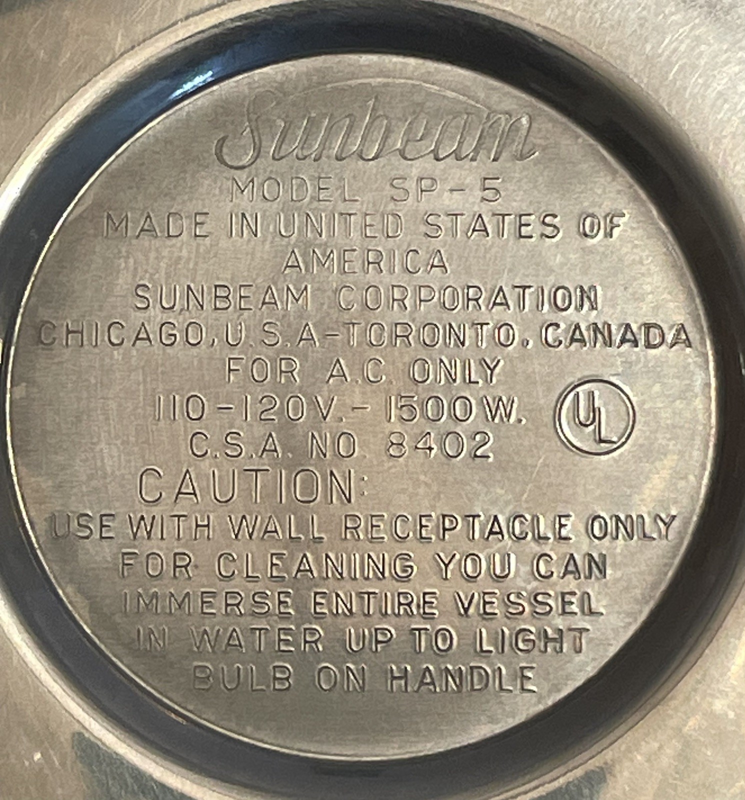 Vintage Sunbeam SP-5 Controlled Heat Saucepan 5-Qt w/ Lid & Manual Tested Works