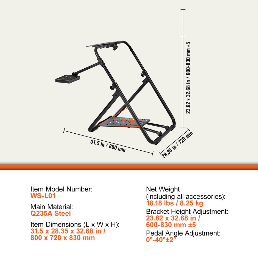 VEVOR Foldable Racing Steering Wheel Stand Height Adjustable Logitech Portable