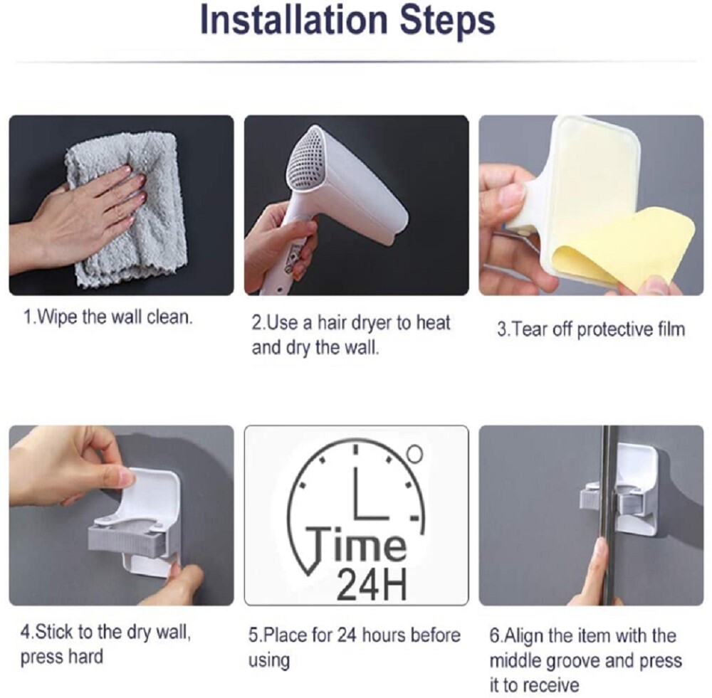 4-Pack Self-Adhesive Broom Holder Set – Wall-Mounted Mop and Broom Gripper Racks