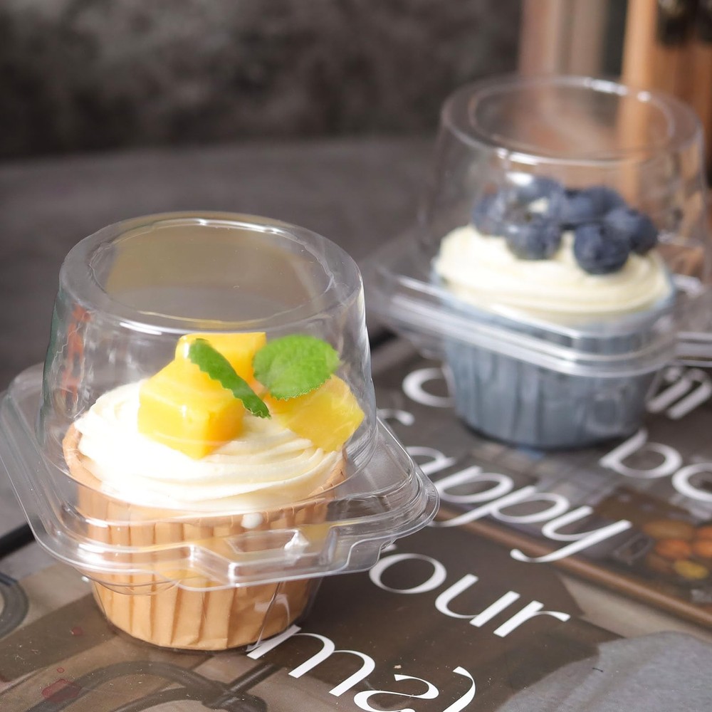 100 Pcs Cupcake Boxes Plastic Individual Container Single Carrier Dome Lid